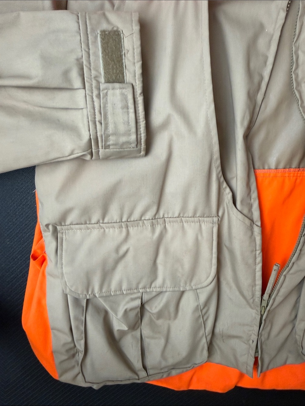 Men's Tan Field Jacket with High-Vis Orange Quilted Shoulders - Picture 9 of 16